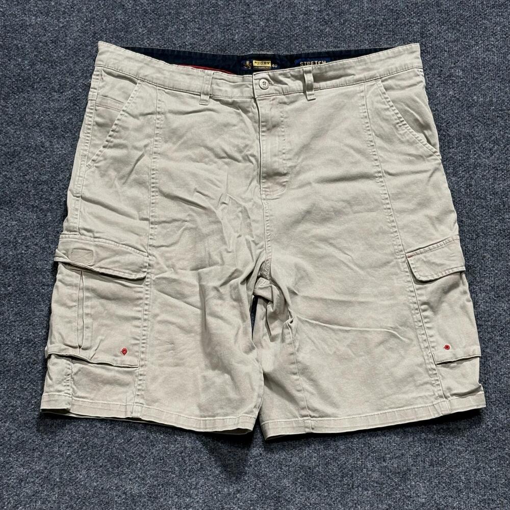 Rugby University Cargo Shorts Mens 40 Beige Stretch Cotton Spandex Pockets